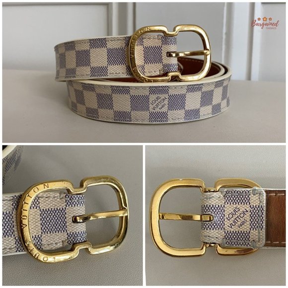 Authentic Louis Vuitton Damier Azur Leather Slim Gold Butterfly Buckle Belt 34 main image 7